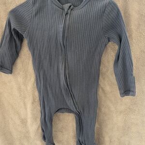Blue Ribbed Zip-Up Footie Pajamas